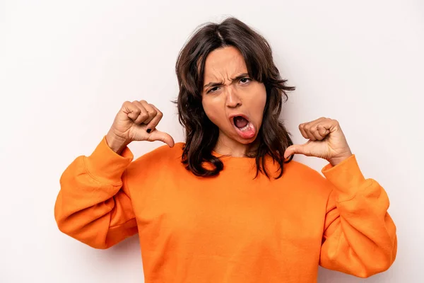 Young Hispanic Woman Isolated White Background Feels Proud Self Confident — Stock Photo, Image