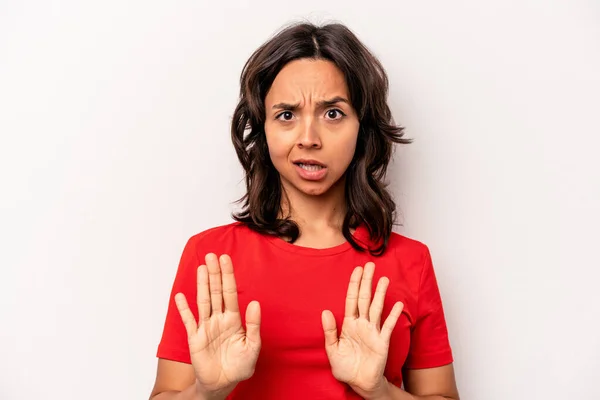 Young Hispanic Woman Isolated White Background Being Shocked Due Imminent — Stockfoto