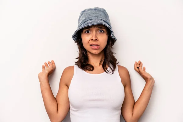 Young Hispanic Woman Isolated White Background Being Shocked Due Imminent — Foto Stock