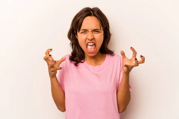 Young Hispanic Woman Isolated White Background Screaming Rage — Stock Photo, Image