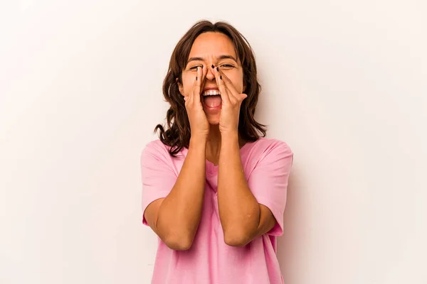 Young Hispanic Woman Isolated White Background Shouting Excited Front — ストック写真