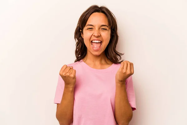 Young Hispanic Woman Isolated White Background Cheering Carefree Excited Victory — Foto de Stock