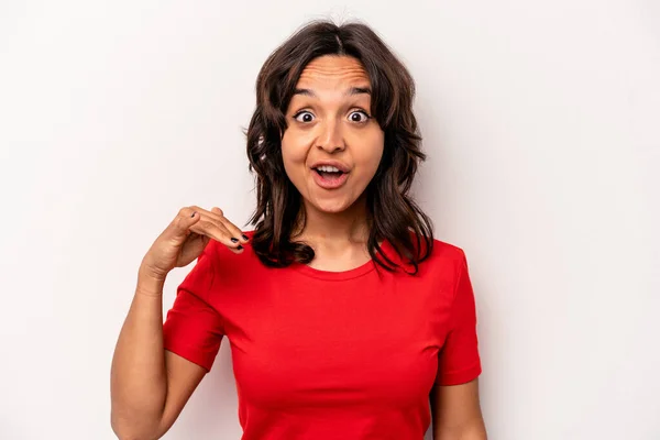 Young Hispanic Woman Isolated White Background Laughing Something Covering Mouth — Φωτογραφία Αρχείου