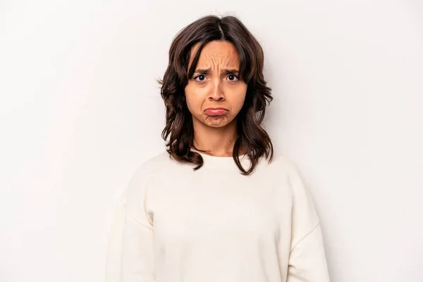 Young Hispanic Woman Isolated White Background Sad Serious Face Feeling — Stok fotoğraf