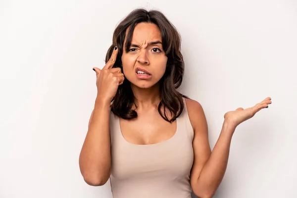 Young Hispanic Woman Isolated White Background Showing Disappointment Gesture Forefinger — Stockfoto