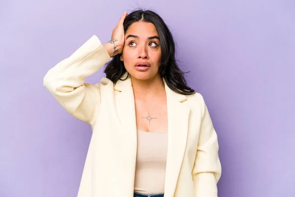 Young Hispanic Woman Isolated Purple Background Being Shocked She Has — 스톡 사진