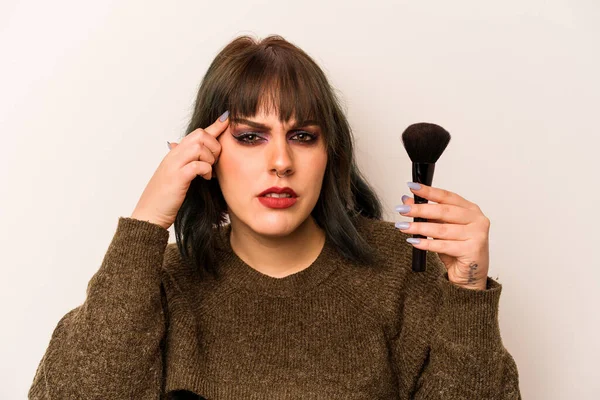Young Caucasian Makeup Artist Woman Holding Makeup Brush Isolated White — Stock Photo, Image