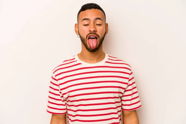 Young Hispanic Man Isolated White Background Funny Friendly Sticking Out — 스톡 사진
