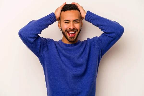 Young Hispanic Man Isolated White Background Screaming Very Excited Passionate — 스톡 사진