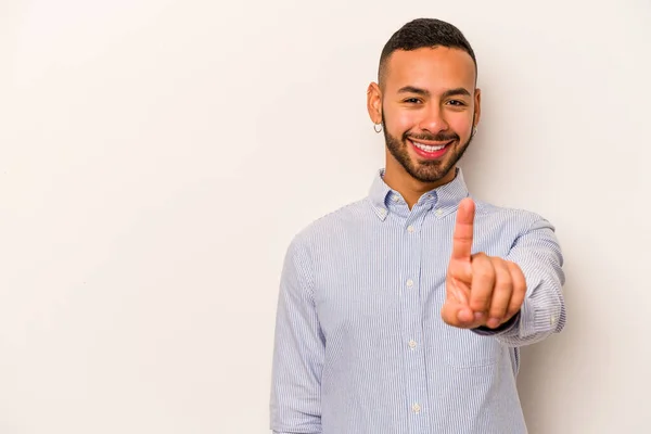 Young Hispanic Man Isolated White Background Showing Number One Finger — Stock Photo, Image