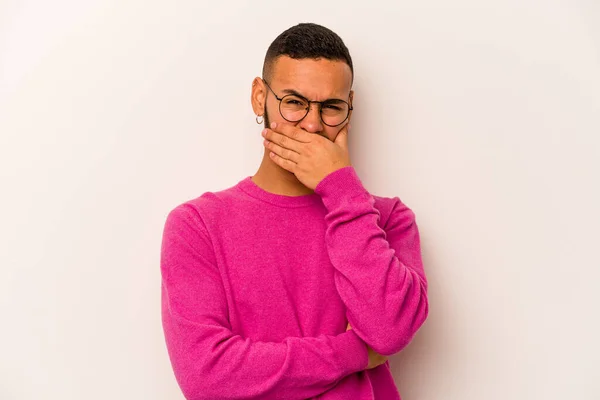 Young Hispanic Man Isolated White Background Scared Afraid — 스톡 사진