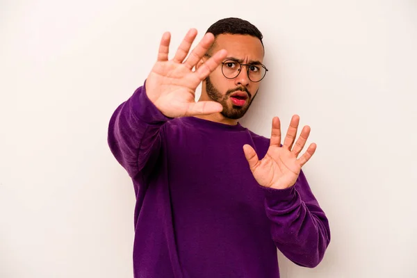 Young Hispanic Man Isolated White Background Being Shocked Due Imminent — ストック写真