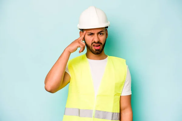 Young Laborer Hispanic Man Isolated Blue Background Showing Disappointment Gesture — 스톡 사진