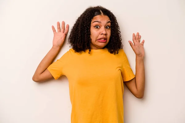 Young African American Woman Isolated White Background Being Shocked Due — Stock Photo, Image