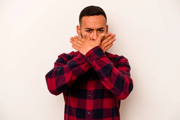 Young Hispanic Man Isolated White Background Doing Denial Gesture — 스톡 사진