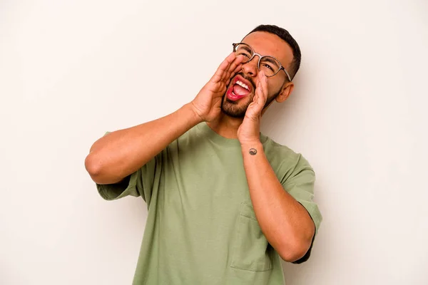 Young Hispanic Man Isolated White Background Shouting Excited Front — 스톡 사진