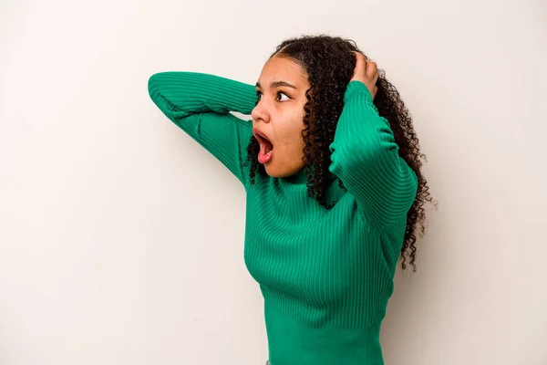 Young African American Woman Isolated White Background Screaming Very Excited — Stock Photo, Image