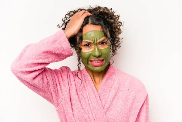 Young Hispanic Woman Wearing Facial Mask Isolated White Background Being — Stock Photo, Image