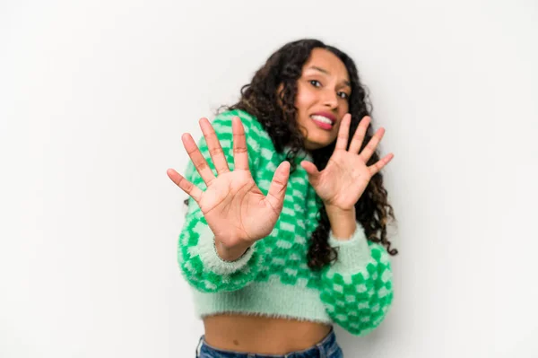 Young Hispanic Woman Isolated White Background Being Shocked Due Imminent — ストック写真