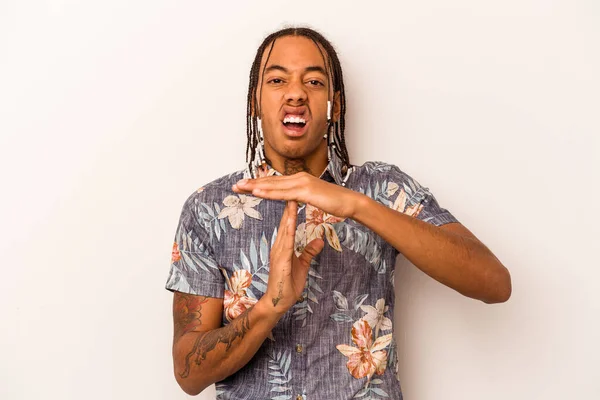 Young African American Man Isolated White Background Showing Timeout Gesture — Stock Photo, Image