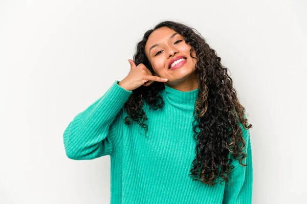 Young Hispanic Woman Isolated White Background Showing Mobile Phone Call — Stock Fotó