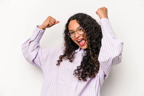 Young Hispanic Woman Isolated White Background Cheering Carefree Excited Victory — Foto de Stock