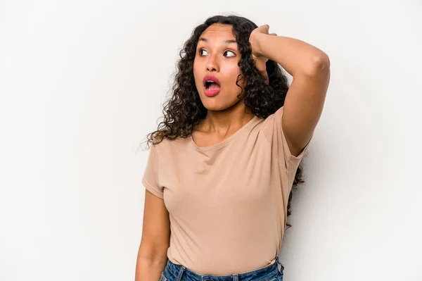 Young Hispanic Woman Isolated White Background Being Shocked She Has — Φωτογραφία Αρχείου