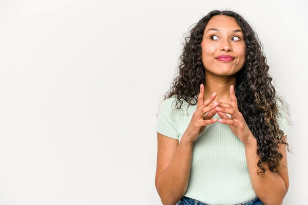 Young Hispanic Woman Isolated White Background Making Plan Mind Setting — Stock fotografie