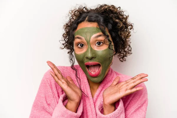 Young Hispanic Woman Wearing Facial Mask Isolated White Background — Stock Photo, Image