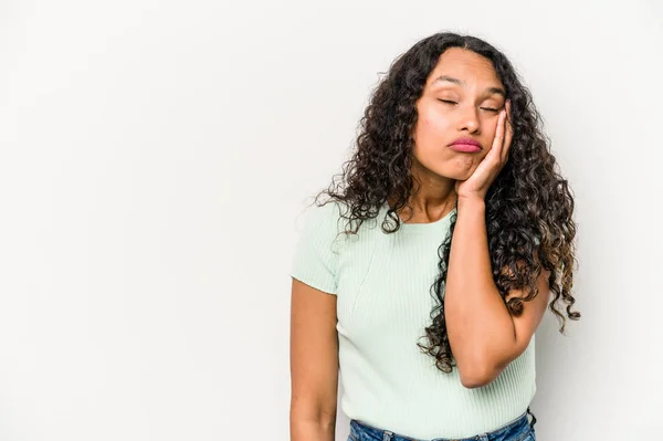 Young Hispanic Woman Isolated White Background Who Feels Sad Pensive — Foto Stock