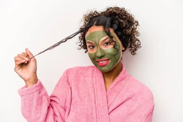 Young Hispanic Woman Wearing Facial Mask Isolated White Background — Stock Photo, Image