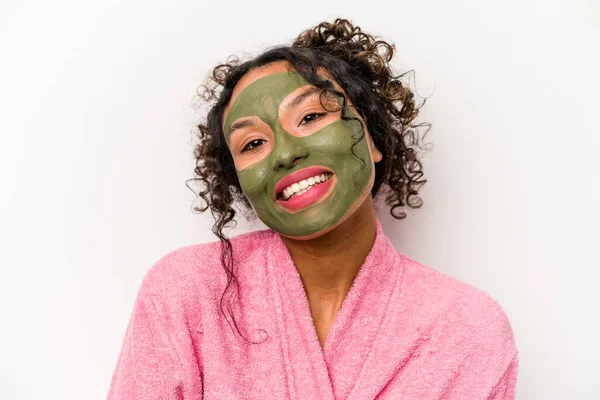 Young Hispanic Woman Wearing Facial Mask Isolated White Background — Stock Photo, Image