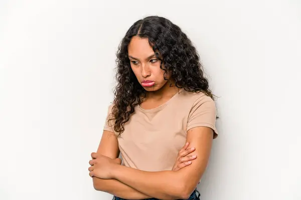 Young Hispanic Woman Isolated White Background Tired Repetitive Task — Stock Photo, Image