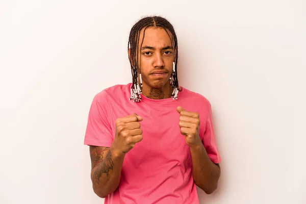 Young African American Man Isolated White Background Showing Fist Camera — Stock Photo, Image