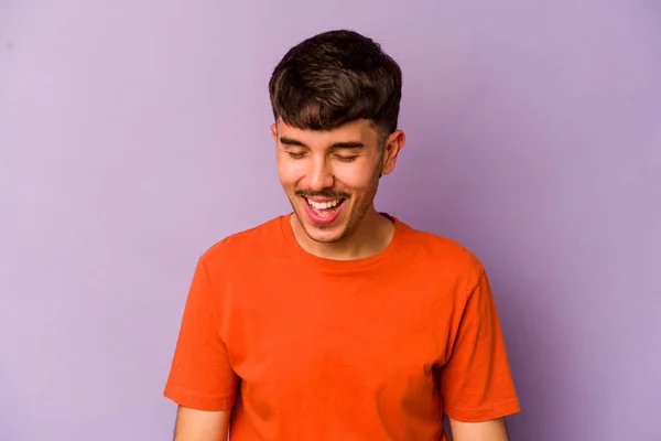 Young Caucasian Man Isolated Purple Background Dancing Having Fun — Stock Photo, Image