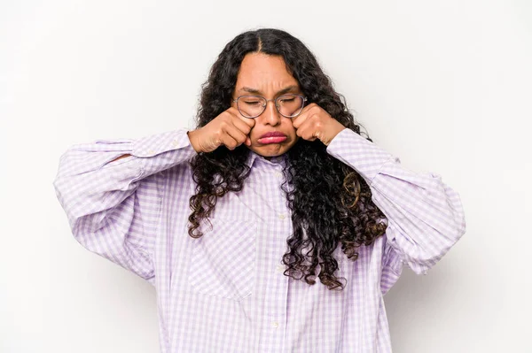 Young Hispanic Woman Isolated White Background Whining Crying Disconsolately — Stockfoto