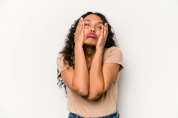 Young Hispanic Woman Isolated White Background Whining Crying Disconsolately —  Fotos de Stock