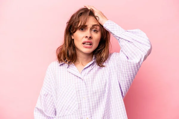 Young Caucasian Woman Isolated Pink Background Being Shocked She Has — Stock Photo, Image
