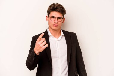 Beyaz arka planda izole edilmiş beyaz iş adamı seni işaret ediyor sanki davet ediliyormuş gibi..