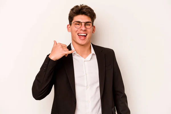 Jovem Homem Negócios Caucasiano Isolado Fundo Branco Mostrando Gesto Chamada — Fotografia de Stock