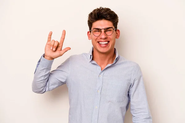 Young Caucasian Man Isolated White Background Showing Horns Gesture Revolution — Stock Photo, Image