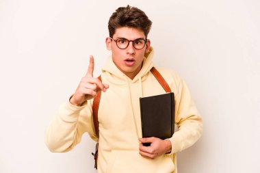 Beyaz arka planda izole edilmiş beyaz bir öğrenci bir fikri, ilham konsepti var..