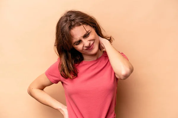 Beyazlı Genç Bir Kadın Bej Arka Planda Izole Edilmiş Stres — Stok fotoğraf
