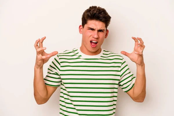 Young Caucasian Man Isolated White Background Screaming Rage — Stock Photo, Image