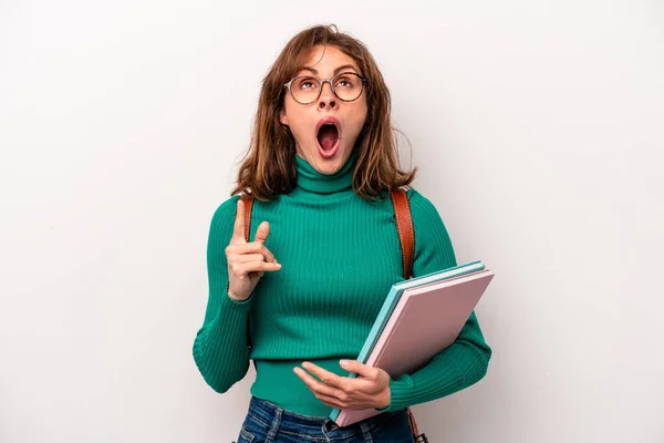 Young Student Caucasian Woman Isolated White Background Pointing Upside Opened — Stock Photo, Image