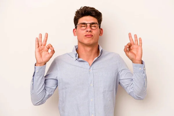 Young Caucasian Man Isolated White Background Relaxes Hard Working Day — Stock Photo, Image