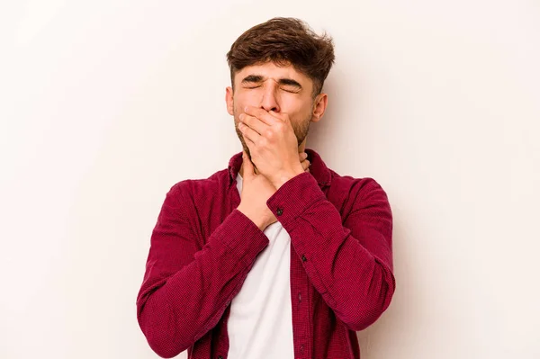 Young Hispanic Man Isolated White Background Suffers Pain Throat Due — Stock Photo, Image
