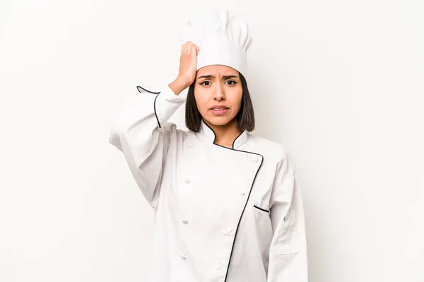 Young Hispanic Chef Woman Isolated White Background Being Shocked She — Stockfoto