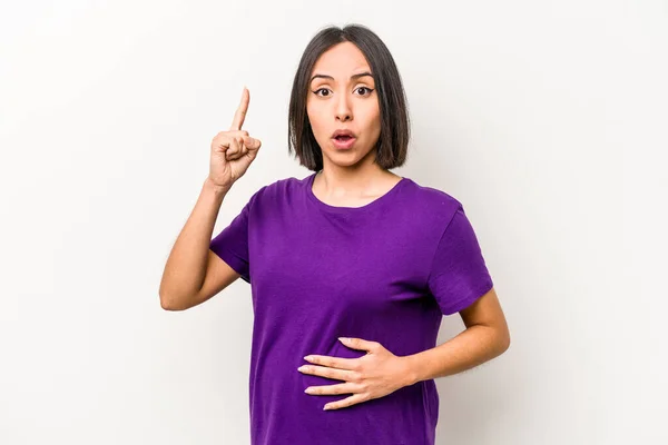 Junge Hispanische Schwangere Frau Isoliert Auf Weißem Hintergrund Mit Einer — Stockfoto