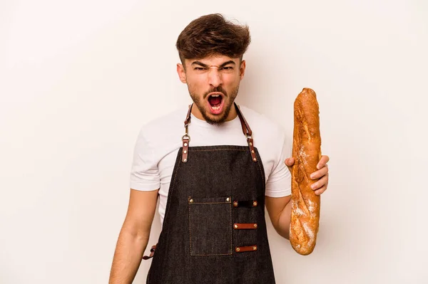 Young Baker Hispanic Man Isolated White Background Screaming Very Angry — Foto Stock